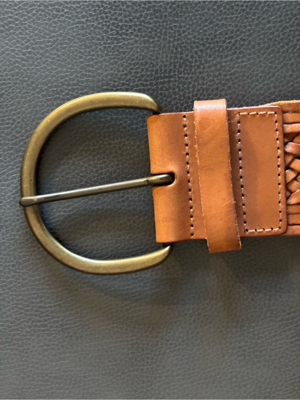 Banana Republic Woven Braided Leather Belt Tan Brass-tone Buckle - Picture 6 of 9